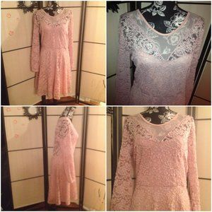 Pinup Style Baby Pink Lace & Mesh A-Line Dress